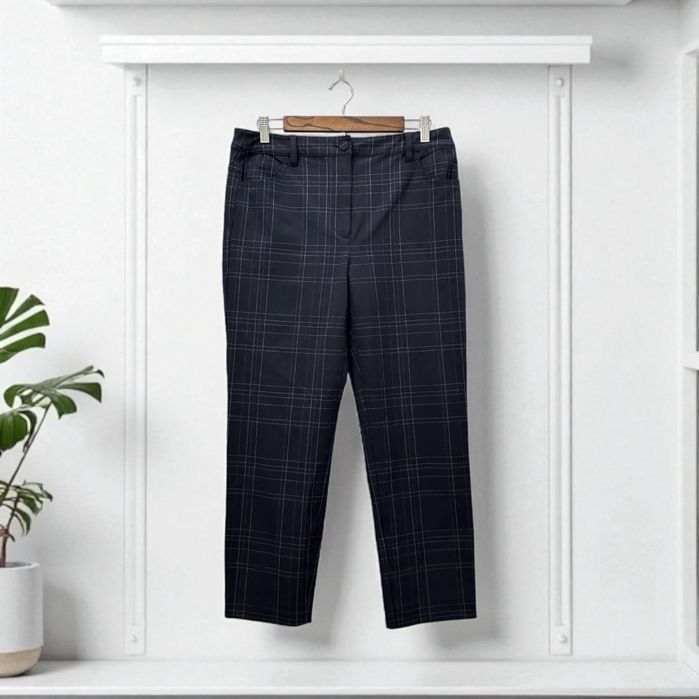 Theory Women's Size 10 Blue Treeca Windowpane Plaid with Pockets Dress Pants
